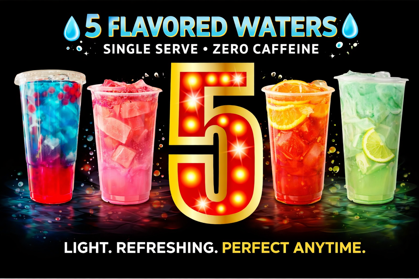5 pack Flavored Water ZERO CAFFEINE