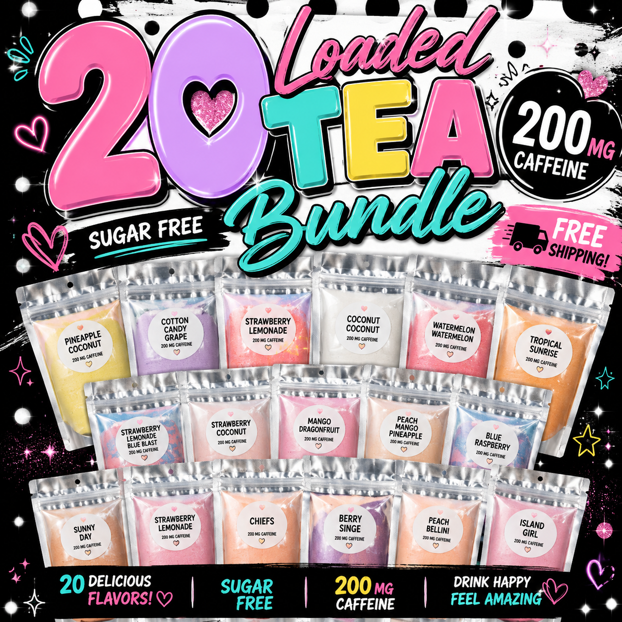 ✨ 20 RANDOMLY CHOSEN Loaded Teas! No choosing. No stress. Just open your package and enjoy the surprise!